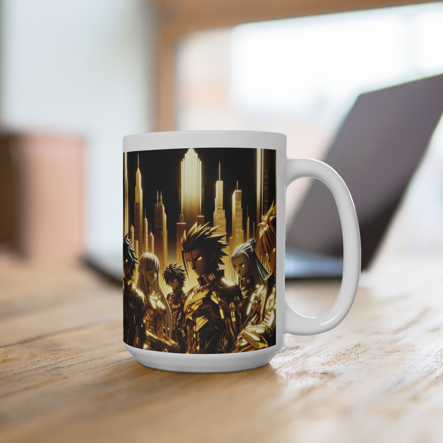 Golden Guardians 15oz Mug - Futuristic Anime Design