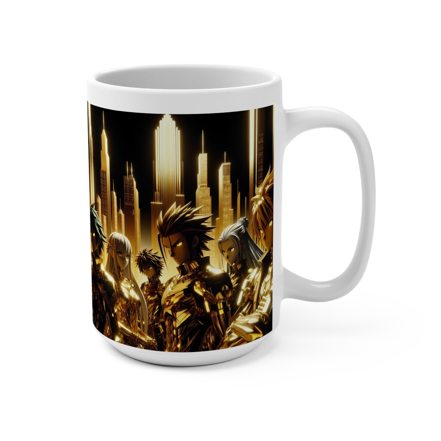 Golden Guardians 15oz Mug - Futuristic Anime Design