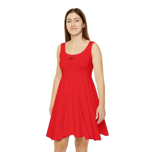 Casual Women's Red Skater Dress with Embroidered Detail