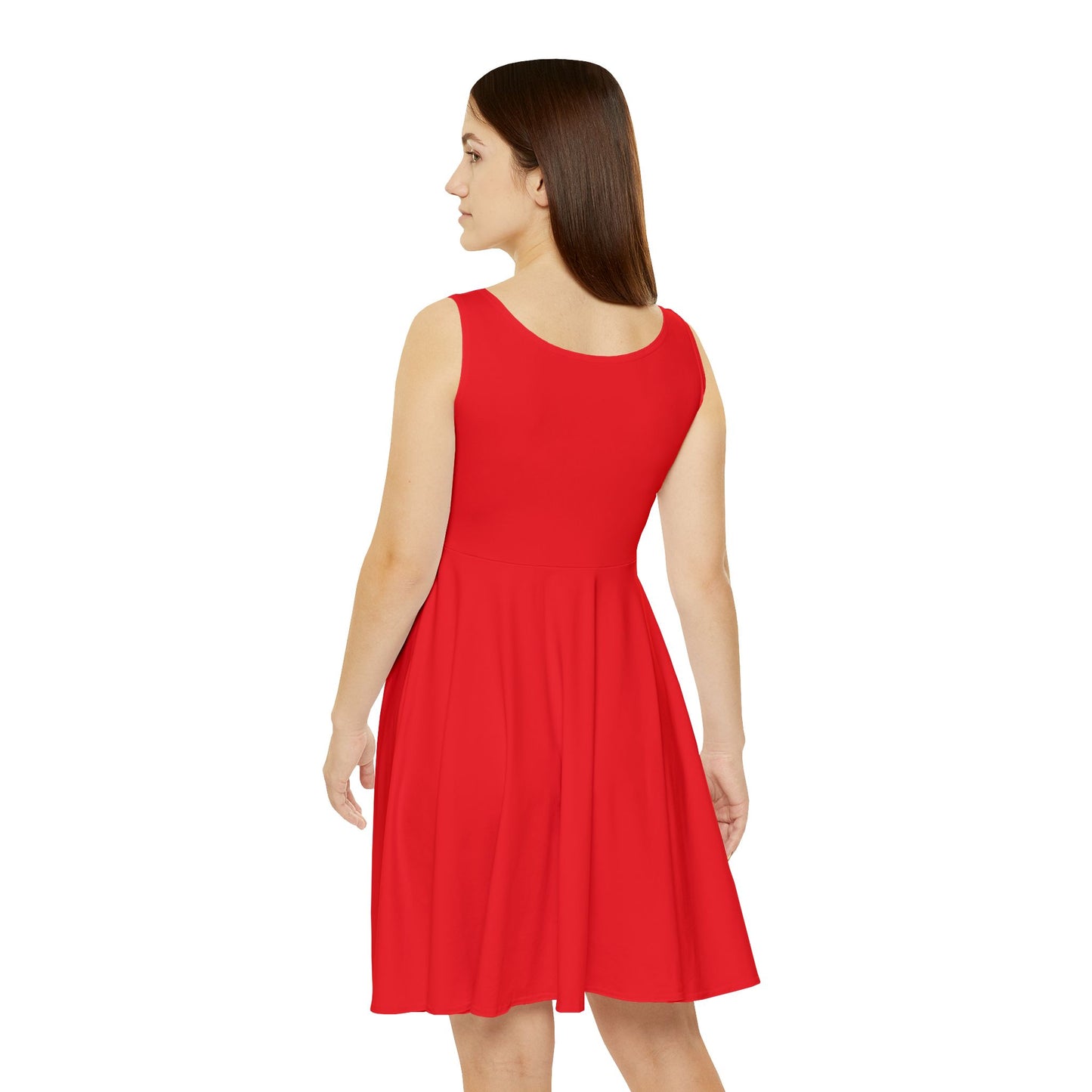 Casual Women's Red Skater Dress with Embroidered Detail