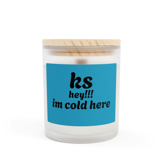 Hey I'm cold here-Frosted Glass Candle, 11oz