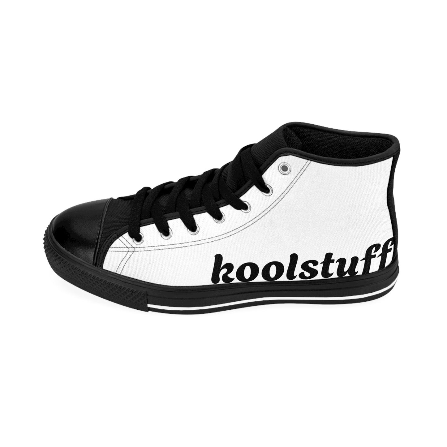 Trendy Women&#039;s Classic Sneakers - Stylish Black and White High Tops with Kool Stuff Logo